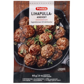 Pirkka lihapulla-ainekset 60g kalorit ja ravintosisältö - 1351 kcal