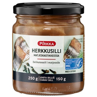 Pirkka herkkusilli matjeskastikkeessa 250g/150g MSC kalorit ja ravintosisältö - 200 kcal