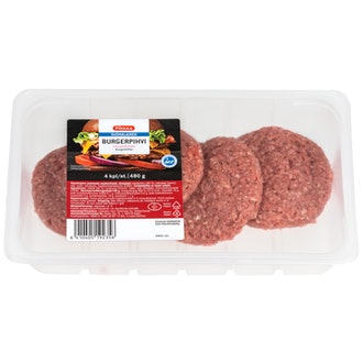 Pirkka suomalainen burgerpihvi 4kpl/480g kalorit ja ravintosisältö - 215 kcal