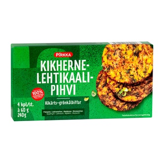 Pirkka kikherne-lehtikaalipihvi 4kpl/240g pakaste kalorit ja ravintosisältö - 150 kcal