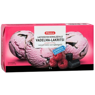 Pirkka laktoositon kermajäätelö vadelma-lakritsi 1l kalorit ja ravintosisältö - 188 kcal
