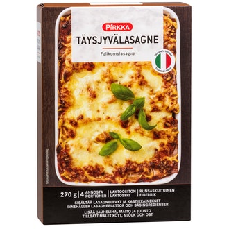 Pirkka täysjyvälasagne 270g kalorit ja ravintosisältö - 330 kcal