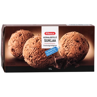 Pirkka kermajäätelö suklaa 1l kalorit ja ravintosisältö - 208 kcal