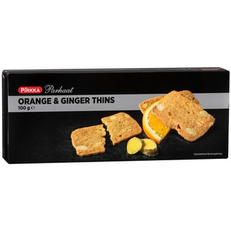 Pirkka Parhaat orange ginger thins 100g kalorit ja ravintosisältö - 456 kcal