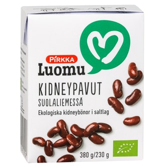Pirkka Luomu kidneypavut suolaliemessä 380g/230g kalorit ja ravintosisältö - 77 kcal