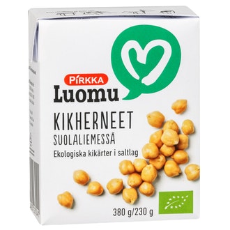 Pirkka Luomu kikherneet suolaliemessä 380g/230g kalorit ja ravintosisältö - 106 kcal