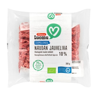 Pirkka Luomu suomalainen naudan jauheliha 10% 300g kalorit ja ravintosisältö - 174 kcal