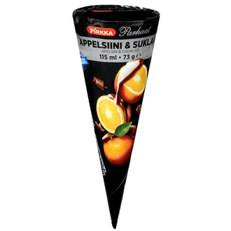 Pirkka Parhaat Appelsiini-suklaa jäätelötuutti 115ml/73g kalorit ja ravintosisältö - 276 kcal