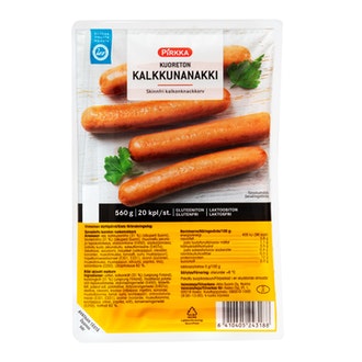 Pirkka kuoreton kalkkunanakki 20kpl/560g kalorit ja ravintosisältö - 96 kcal