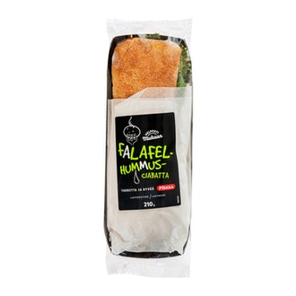 Pirkka Helposti mukaan falafel-hummusciabatta 210g kalorit ja ravintosisältö - 216 kcal