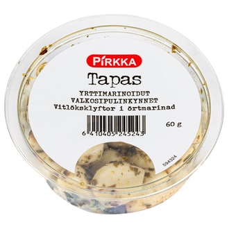 Pirkka Tapas yrttimarinoidut valkosipulinkynnet 60g kalorit ja ravintosisältö - 100 kcal