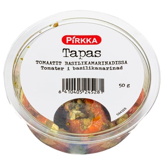 Pirkka Tapas tomaatit basilikamarinadissa 50g kalorit ja ravintosisältö - 180 kcal