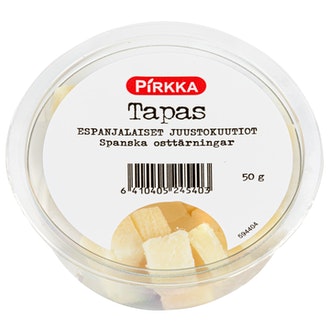 Pirkka Tapas espanjalaiset juustokuutiot 50g kalorit ja ravintosisältö - 356 kcal