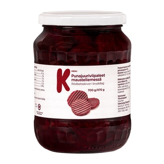K-Menu punajuuriviipaleet mausteliemessä 700g/470g kalorit ja ravintosisältö