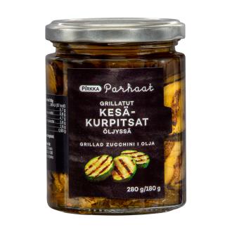 Pirkka Parhaat grillatut kesäkurpitsat öljyssä 280g/180g kalorit ja ravintosisältö - 87 kcal
