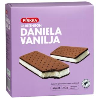Pirkka Daniela keksijäätelö 4x56g/240g vanilja laktoositon gluteeniton kalorit ja ravintosisältö - 318 kcal