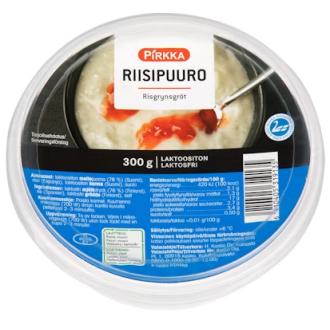 Pirkka riisipuuro 300g laktoositon kalorit ja ravintosisältö - 100 kcal