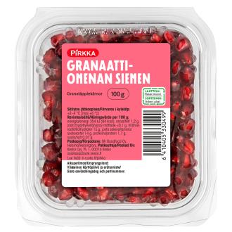 Pirkka granaattiomenan siemen 100g kalorit ja ravintosisältö - 84 kcal