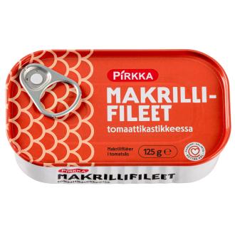 Pirkka makrillifileet tomaattikastikkeessa 125g kalorit ja ravintosisältö - 158 kcal