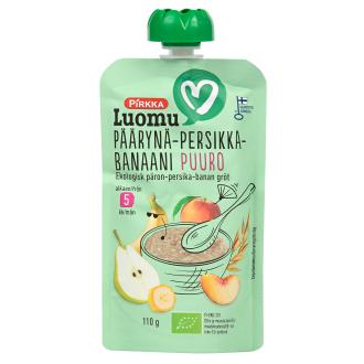 Pirkka Luomu päärynä-persikka-banaani puuro 110 g 5kk kalorit ja ravintosisältö - 74 kcal