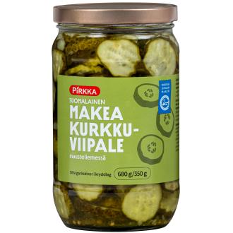 Pirkka suomalainen makea kurkkuviipale mausteliemessä 680g/350g kalorit ja ravintosisältö - 71 kcal