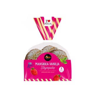 Elonen mansikka-vanilja täytepulla 5kpl/375g kalorit ja ravintosisältö - 318 kcal