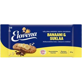 Elovena 30g banaani & suklaa täysjyvä välipalakeksi 100% kauraa kalorit ja ravintosisältö