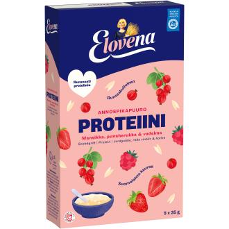 Elovena proteiini annospikapuuro mansikka, punaherukka & vadelma 5x35g kalorit ja ravintosisältö - 365 kcal