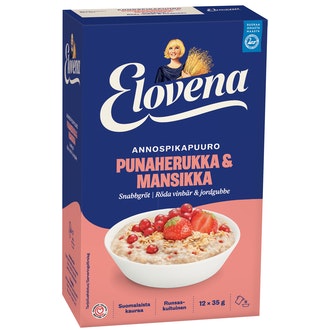 Elovena 12x35g annospikapuuro punaherukka-mansikka kalorit ja ravintosisältö - 368 kcal