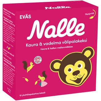 Nalle 10X15g Täysjyväkaura-Vadelma Välipalakeksi kalorit ja ravintosisältö