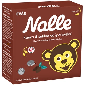 Nalle 10X15g Täysjyväkaura-Suklaa Välipalakeksi kalorit ja ravintosisältö - 440 kcal