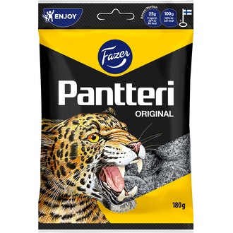 Fazer Pantteri salmiakki karkkipussi 180g kalorit ja ravintosisältö - 351 kcal