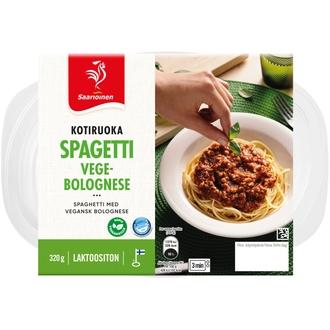 Saarioinen Spagetti Vegebolognese, spagettia ja tomaattista härkäpapukastiketta 320g kalorit ja ravintosisältö - 102 kcal