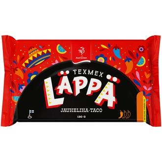 Saarioinen Texmex Läppä jauheliha-taco, tacomaustettu jauhelihatäytteinen välipalapizza 130g kalorit ja ravintosisältö