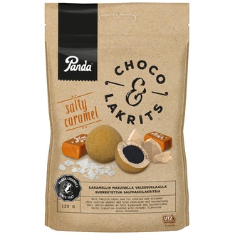 Panda Choco Lakrits 120g salty caramel kalorit ja ravintosisältö - 438 kcal
