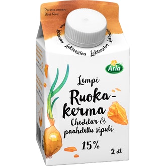 Arla Lempi cheddar&paahdettu sipuli laktoositon ruokakerma 15% 2dl kalorit ja ravintosisältö - 177 kcal