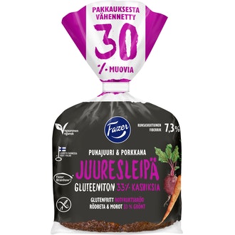 Fazer Juuresleipä Gluteeniton 3kpl 165g, gluteeniton sekaleipä kalorit ja ravintosisältö - 249 kcal