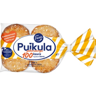 Fazer Puikula Pehmeämpi 100Kaura 4kpl 220g, kauraleipä kalorit ja ravintosisältö - 283 kcal