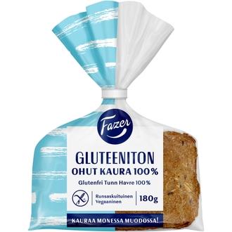 Fazer Gluteeniton Ohut Kaura100% 3kpl 180g, kauraleipä kalorit ja ravintosisältö - 276 kcal