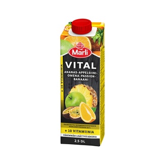Vital hedelmänektari+10 vitamiinia 2,5dl kalorit ja ravintosisältö - 36 kcal