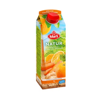 Natur appelsiini-porkkana-inkivääri täysmehu 1l kalorit ja ravintosisältö