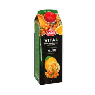 Marli Vital mehujuoma tyrni-mandariini-appelsiini mehujuoma + kalium 1l kalorit ja ravintosisältö