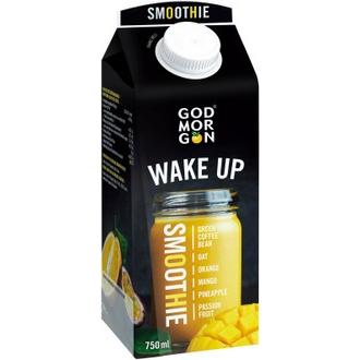 God Morgon Wake Up smoothie vihreä kahvipapu-kaura-appelsiini-mango-ananas-passionhedelmä 750ml kalorit ja ravintosisältö