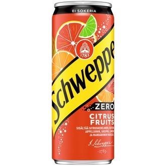 Schweppes Citrus Fruits Zero virvoitusjuoma tölkki 0,33 L kalorit ja ravintosisältö