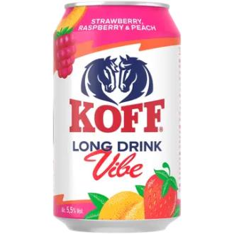 Koff Long Drink Vibe Strawberry Raspberry Peach long drink 5,5 % tölkki 0,33 L kalorit ja ravintosisältö - 56 kcal