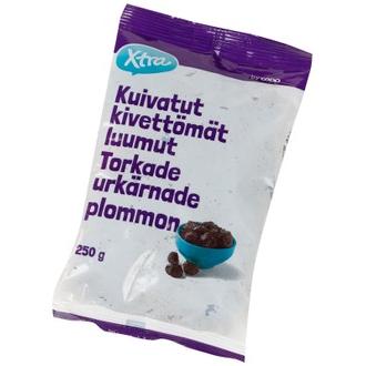 Xtra kuivatut kivettömät luumut  250 g kalorit ja ravintosisältö - 256 kcal