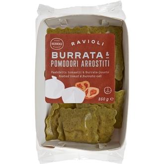 Herkku ravioli paahdettu tomaatti ja burrata-juusto 250 g kalorit ja ravintosisältö - 274 kcal