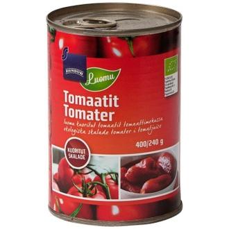 Rainbow kuoritut tomaatit tomaattimehussa luomu 400/240g kalorit ja ravintosisältö - 23 kcal