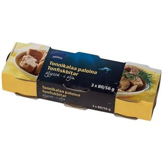 Rainbow 3 x 80/56g tonnikalaa paloina öljyssä kalorit ja ravintosisältö