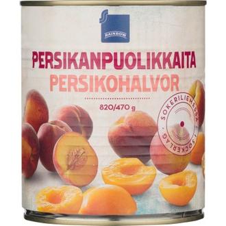 Rainbow persikanpuolikkaita sokeriliemessä 820/470g kalorit ja ravintosisältö - 58 kcal
